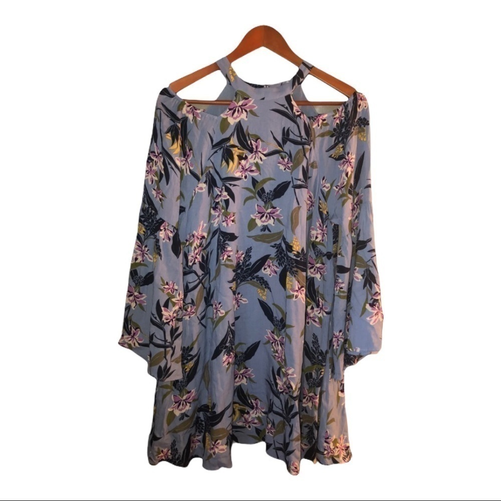 Kori open shoulder midi blue floral dress‎ NWT S